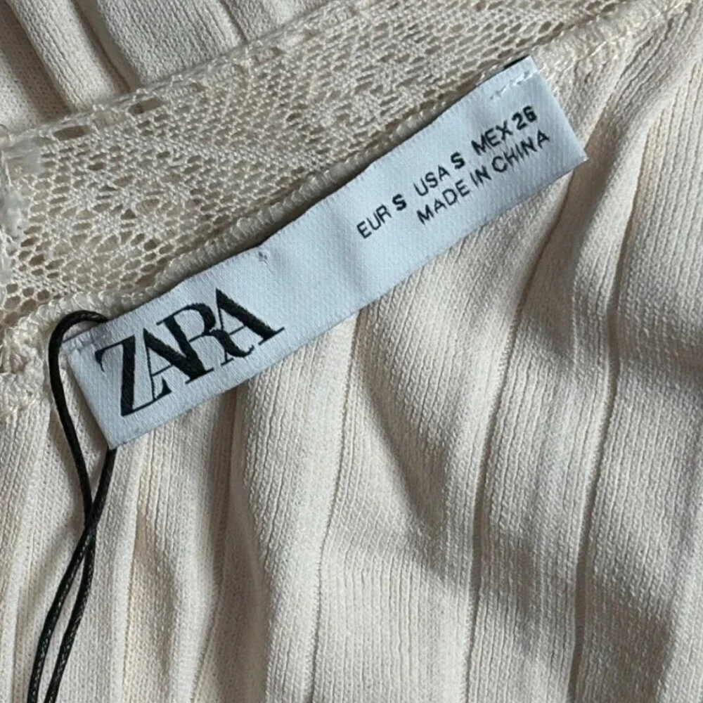Zara Sleeveless Knit V-Neck Dress Off White Size Small - Picture 8 of 10